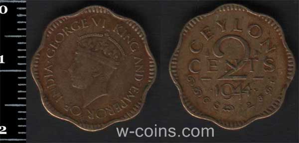 Монета Шри Ланка 2 цента 1944