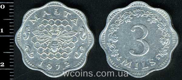Монета Мальта 3 милса 1972