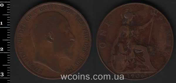 Монета Великобритания 1 пенни 1906