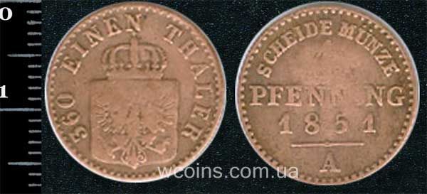 Монета Пруссия 1 пфенниг 1851