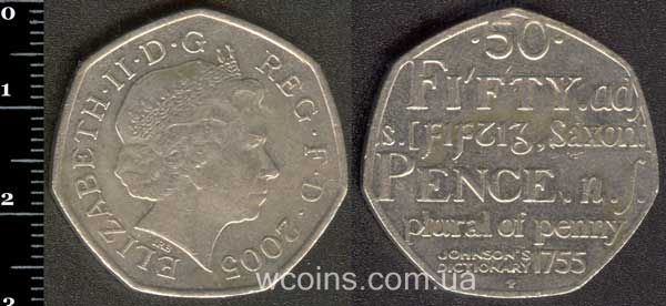 Монета Великобритания 50 пенсов 2005