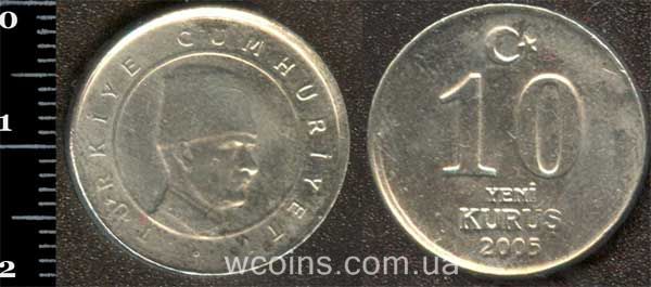 Монета Турция 10 новых куруш 2005