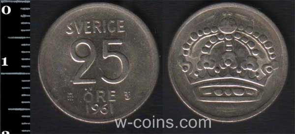 Монета Швеция 25 эре 1961