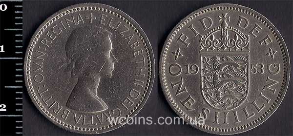 Монета Великобритания 1 шиллинг 1953