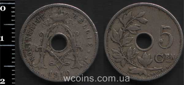 Монета Бельгия 5 сантимов 1910