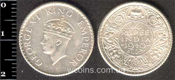 Монета Индия 1/4 рупий 1940
