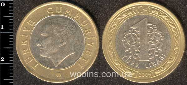 Монета Турция 1 лира 2009