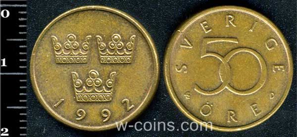 Монета Швеция 50 эре 1992