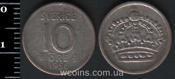 Монета Швеция 10 эре 1956