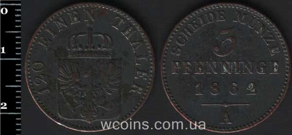 Монета Пруссия 3 пфеннига 1862