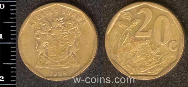 Монета ЮАР 20 центов 1999
