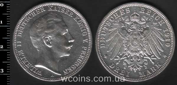 Монета Пруссия 3 марки 1910