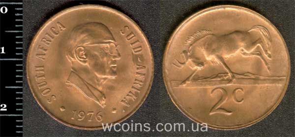 Монета ЮАР 2 цента 1976