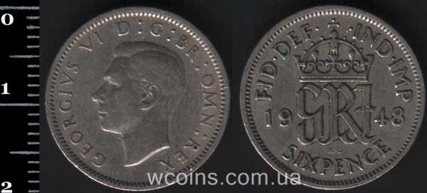 Монета Великобритания 6 пенсов 1948