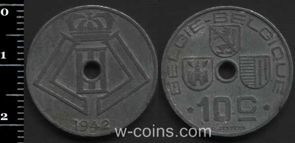 Монета Бельгия 10 сантмиов 1942