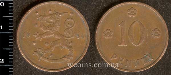 Монета Финляндия 10 пенсов 1934