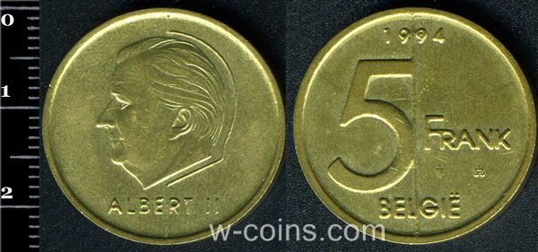Монета Бельгия 5 франков 1994
