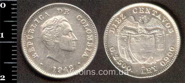 Монета Колумбия 10 сентаво 1942