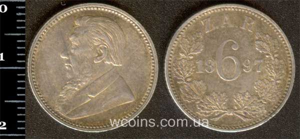 Монета ЮАР 6 пенсов 1897
