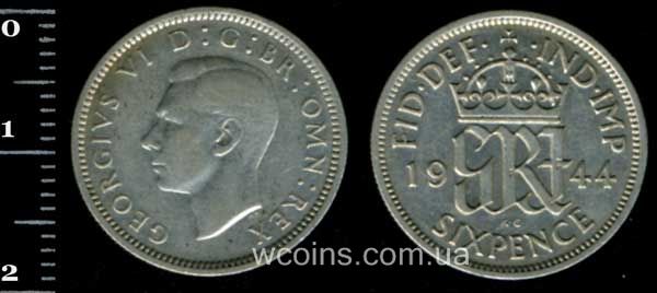 Монета Великобритания 6 пенсов 1944