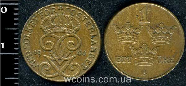 Монета Швеция 1 эре 1940