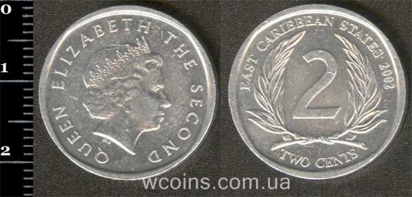 Монета Восточно-Карибские Государства 2 цента 2002