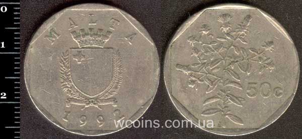 Монета Мальта 50 центов 1992