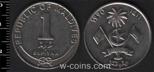 Монета Мальдивы 1 руфия 1990