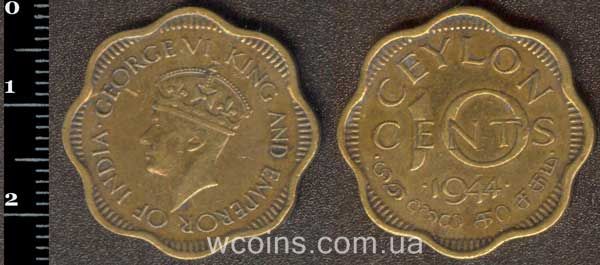 Монета Шрі-Ланка 10 центів 1944