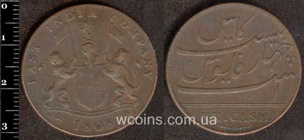 Монета Индия 20 кэш 1808