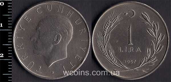Монета Турция 1 лира 1957