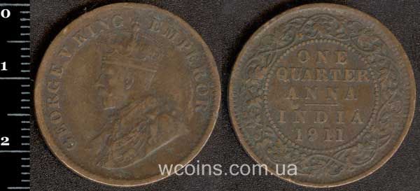 Монета Индия 1/4 анны 1911