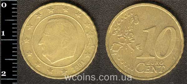 Монета Бельгия 10 евро центов 2001