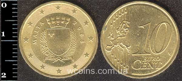 Монета Мальта 10 евроцентов 2008