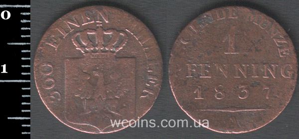 Монета Пруссия 1 пфенниг 1837