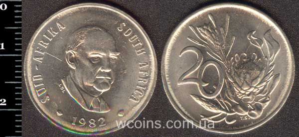 Монета ЮАР 20 центов 1982