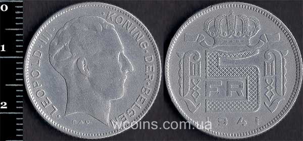 Монета Бельгия 5 франков 1941