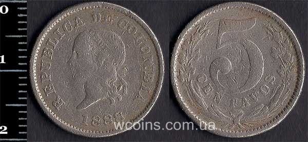 Монета Колумбия 5 сентаво 1888