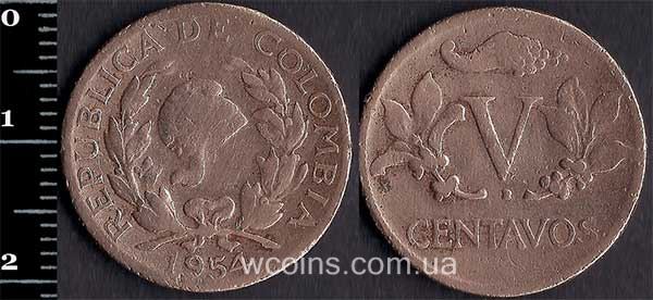 Монета Колумбия 5 сентаво 1954