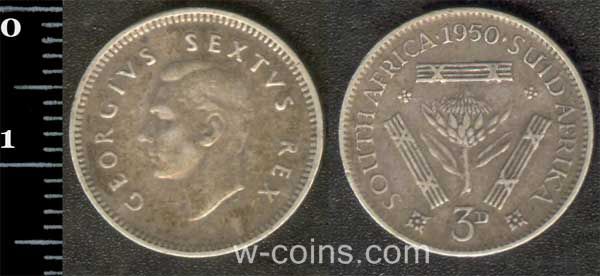 Монета ЮАР 3 пенса 1950