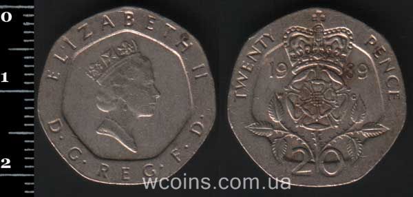 Монета Великобритания 20 пенсов 1989