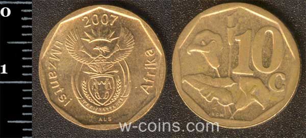 Монета ЮАР 10 центов 2007