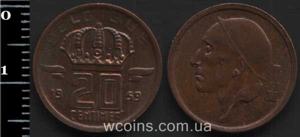 Монета Бельгия 20 сантимов 1959