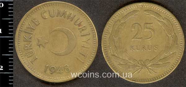 Монета Турция 25 куруш 1948