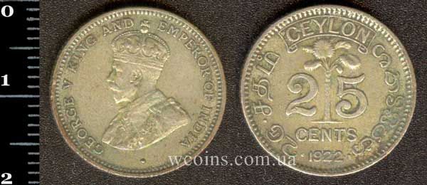 Монета Шрі-Ланка 25 центів 1922