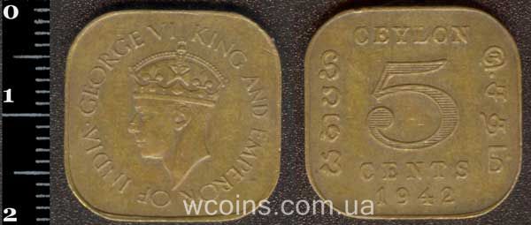 Монета Шрі-Ланка 5 центів 1942