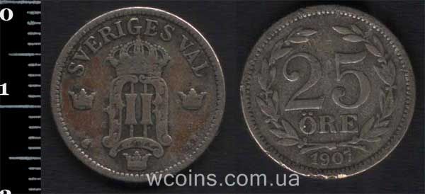 Монета Швеция 25 эре 1907
