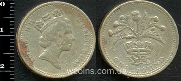 Монета Великобритания 1 фунт 1989