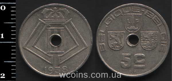 Монета Бельгия 5 сантимов 1938