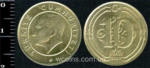 Монета Турция 10 куруш 2009